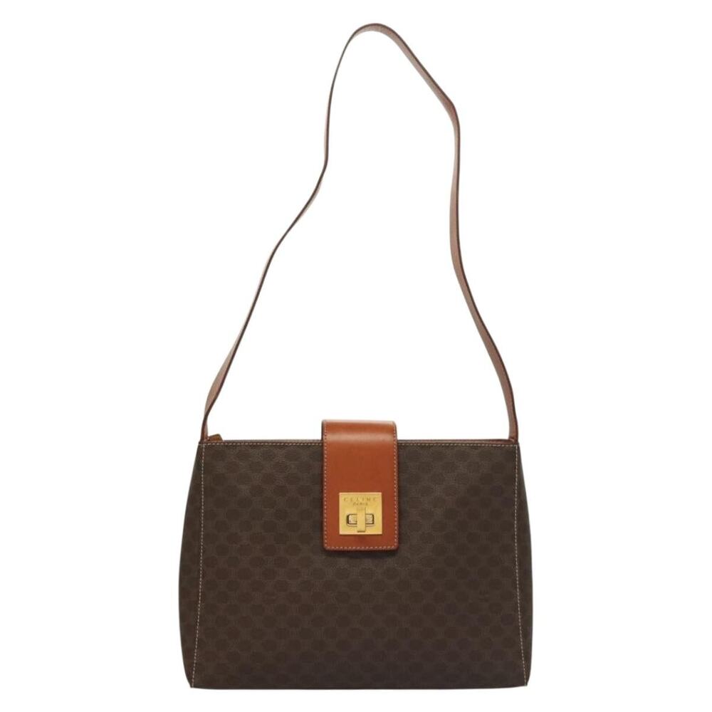 CELINE Macadam Canvas Shoulder Bag Pvc Leather Brown Gold - Picture 2 of 13